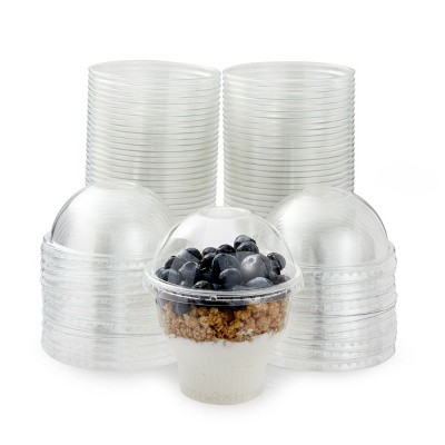 Juvale 50 Pack Clear Plastic Ice Cream Cups with Dome Lids (12 oz)