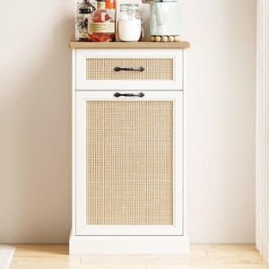 Tilt Out Trash Cabinet, Rattan Trash Can Cabinet with 10 Gallon Storage, Hidden Garbage Bin Holder for Kitchen Dining Living Room - 1 of 4