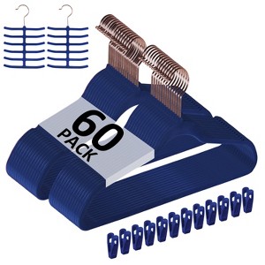 VECELO 25/30/50/60/100 pk Velvet Clothes Hangers Non Slip & Space-Saving Clothes Hangers with Finger Clips & Tie Rack 9 Color - 1 of 4