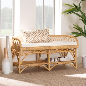 bali & pari Leryn Modern Bohemian Natural Brown Rattan Bench - 1 of 4