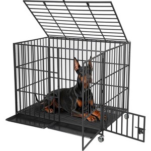 36 Inch Heavy Duty Dog Crate with 3 Doors, Escape-Proof Metal Kennel with Wheels & Removable Tray, Large Dog Cage for Medium & Large Dogs, Black - 1 of 4