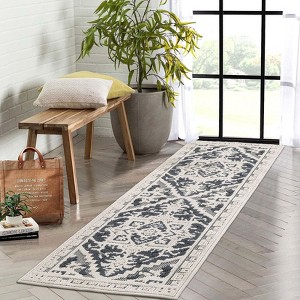 Vintage Rug Non Slip Medallion Floral Textured Accent Rugs  Low Pile Non Shedding Rug for Living Room Bedroom Home Office - 1 of 4
