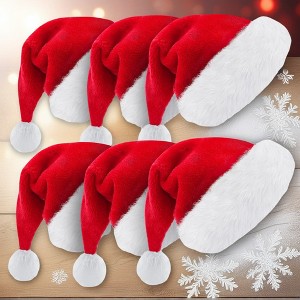 4/6 Pcs Classic Santa Hat, Plush Red Velvet Christmas Hats, Comfort Liner Gorros De Navidad for Christmas Decorations & Party - 1 of 4