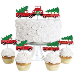 Big Dot of Happiness Merry Little Christmas Tree - Dessert Cupcake Toppers - Red Truck and Car Christmas Party Clear Treat Picks - Set of 24 - 1 of 4