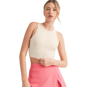 Slickblue Women's Corset-Inspired Cropped Tank, Slim Fit, High Neck, Back Cut-Out Tie, Blue/Cream/Black, Size S-L - 1 of 4