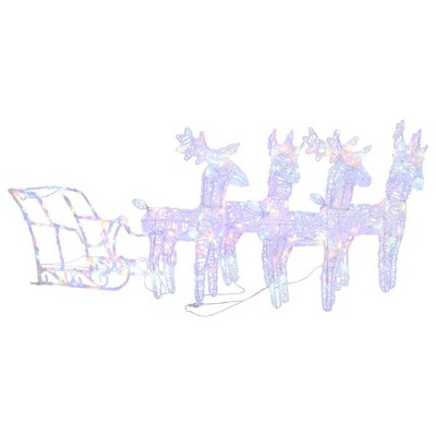 vidaXL Acrylic Reindeers & Sleigh Christmas Decoration with 240 LED Lights - Indoor/Outdoor Festive Display - 110.2"x11"x21.7" - Multicolor