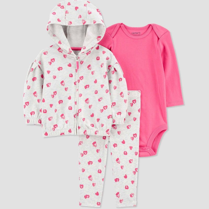 Carter's Just One You® Baby Girls' Hearts Top & Bottom Set - Pink/Cream, 1 of 6