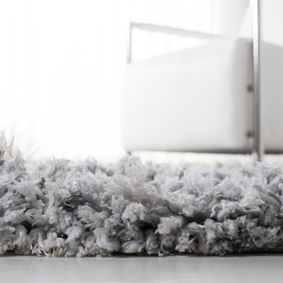 Hand-Tufted Grey Ivory Synthetic Shag Area Rug, 5' x 8'