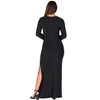 24seven Comfort Apparel Fitted Long Sleeve Shimmery Fabric Side Slit Maxi Dress - 3 of 4