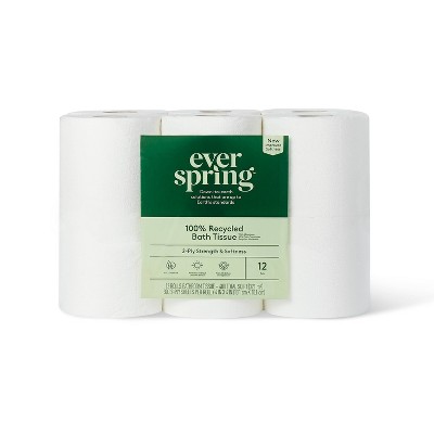 Photo 1 of 100% Recycled Toilet Paper - 12 Rolls - Everspring&#8482;