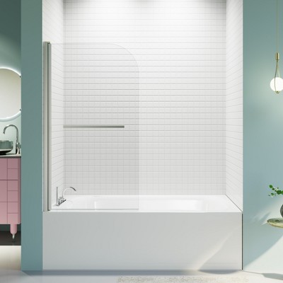 VYNXARIA 31"W*55"H Frameless Shower Doors for Bathtub, 1/4" (6mm) Thick SGCC Tempered Glass Door, Pivot Shower Door Panel for Bathroom, Chrome