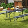 Tangkula 3 PCS Folding Picnic Table Set w/ 6 ft Table & 2 Benches HDPE Tabletop Bench Top Gray - 3 of 4