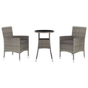 vidaXL Patio Bistro Set with Cushions Gray Poly Rattan - 2 Piece - 1 of 4