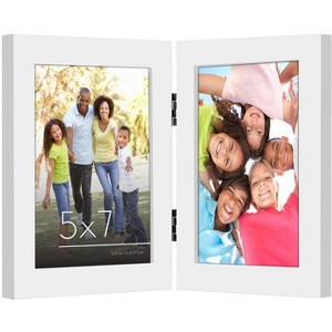 Americanflat 5x7 Hinged Picture Frame in White with Two Displays - Composite Wood with Polished Glass for Tabletop - 1 of 4