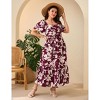 Plus Size Women's Dress Floral V Neck Casual Dress Button Down Pocket Mini Dress - 3 of 4