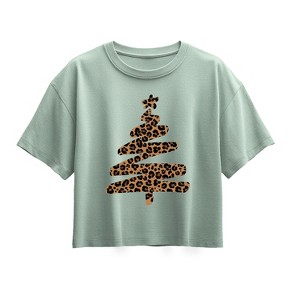 Girls' - Instant Message - Leopard Print Tree Short Sleeve Boxy Graphic T-Shirt - 1 of 2