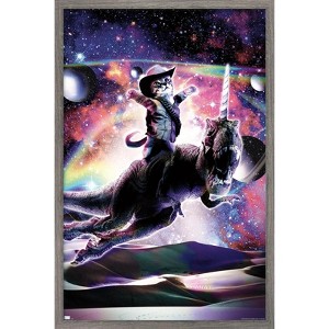 Trends International James Booker - Galaxy Cat on Dinosaur Unicorn In Space Framed Wall Poster Prints - 1 of 4