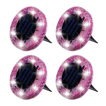 Bell + Howell 6 LED Round Fuchsia Mosaic Solar Powered Disk Lights with Auto On/Off - 4 Pack