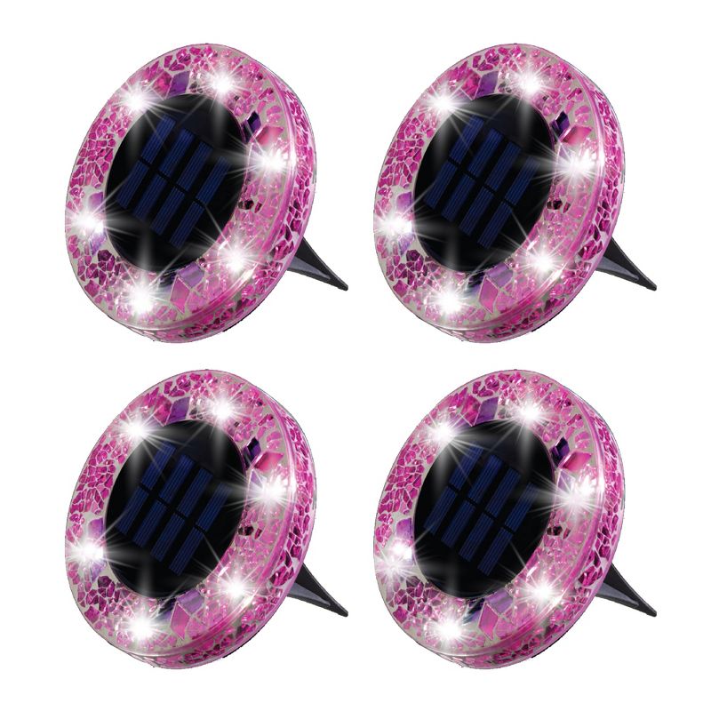 Bell + Howell 6 LED Round Fuchsia Mosaic Solar Powered Disk Lights with Auto On/Off - 4 Pack, 1 of 6