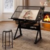 Gulches Hand Crank Adjustable Tempered Glass Drafting Table with Chair 2 Metal Drawers - 2 of 4