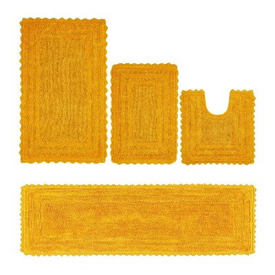 Lilly Crochet Collection 100% Cotton Tufted Reversible 4-Piece Bath Rug Set – Super Absorbent, Machine Washable Bathroom Mats with Crochet Pattern