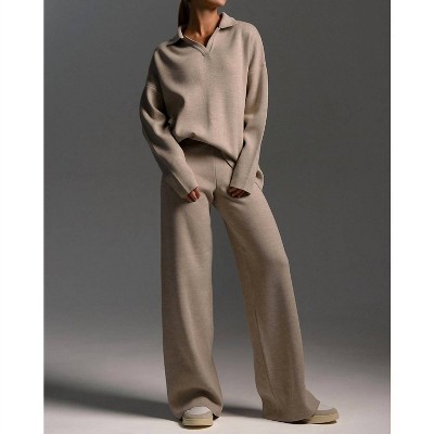 Women's Long Sleeve Knit Sweater and Pants Set - MapCie
