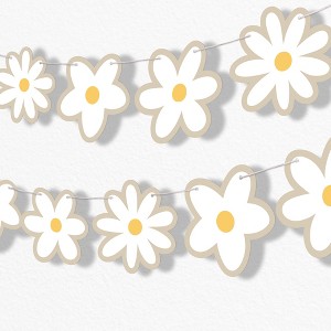 Big Dot of Happiness Tan Daisy Flowers Garland Banner, Boho Hanging Decorations, Groovy Floral Party Banner, 30 Feet of Cord, 15 Double-Sided Daisies - 1 of 4