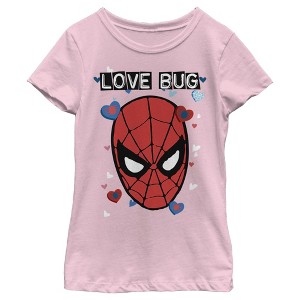 Girl's Marvel Spider-Man Candy Heart Love Bug Crop T-Shirt - 1 of 4