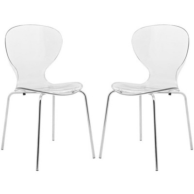 LeisureMod Oyster Modern Transparent Acrylic Dining Side Chair, Set of 2