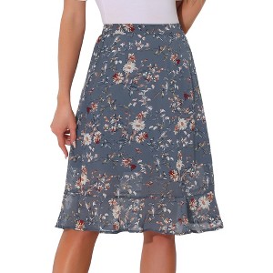 INSPIRE CHIC Women's Floral Ruffle Elastic High Waist Button Flowy Split Skirt - 1 of 4