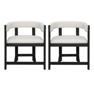 Christopher Knight Home Set of 2 Caleb Rubberwood Upholstered Dining Chairs with Open Back Beige/Black - 1 of 4