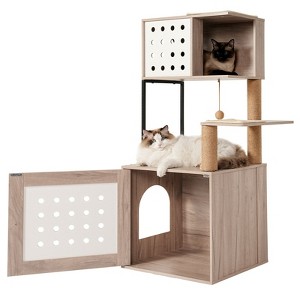 Lirago Gray and White Cat Tree 21.7x17.0x47.2"-All-in-One Litter Box and Play Tower - 1 of 4