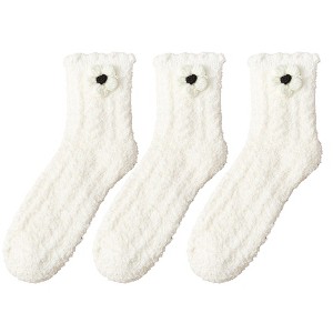 Anna-Kaci 3-Pair Plush Fuzzy Socks with Crochet Flower Detail for Cozy Indoor Wear - 1 of 4