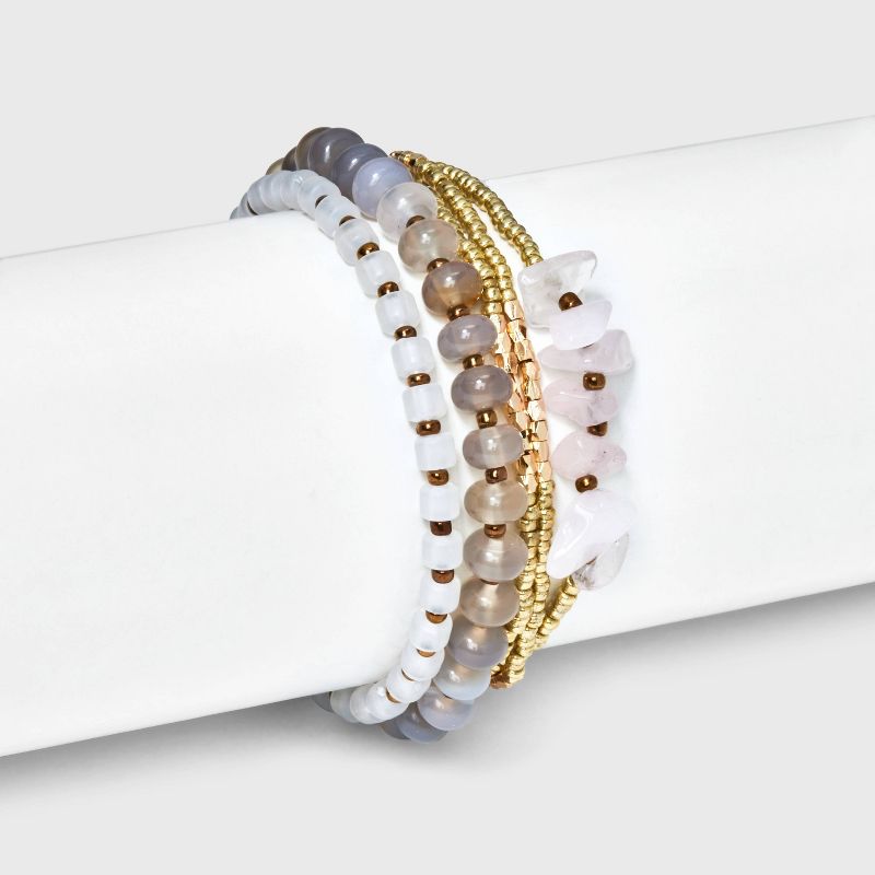 Mixed Rose Quartz Semi-Precious and Cylinder Beaded Bracelet Set 5pc - Universal Thread&#8482;, 3 of 8