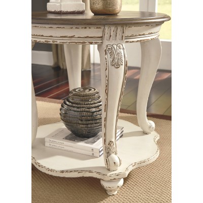 Antiqued Two-Tone Mirrored Storage Round End Table