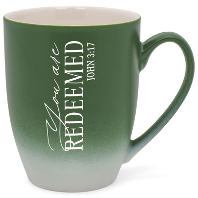Elanze Designs You Are Redeemed John 3:17 Two Toned Ombre Matte Green and White 12 ounce Ceramic Stoneware Coffee Cup Mug