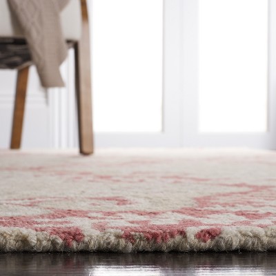 Elegant Tufted Wool Rectangular Area Rug 9' x 12' in Pink & Beige