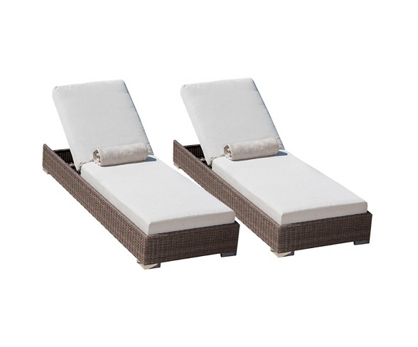 Barcelona Set of 2 Wicker Chaise Lounge Set with Sunbrella Cushions - Brown - Christopher Knight Home