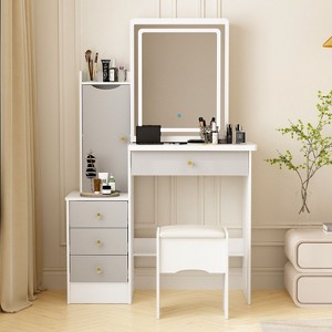 FUFU&GAGA Makeup Vanity Set with Mirror and Stool Makeup Table - 1 of 4