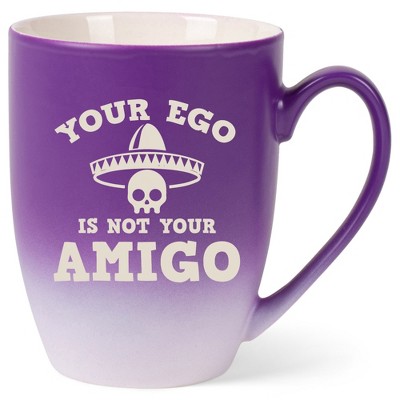 100 North Skull Sombrero 10 Ounce Purple and White Two Toned Ombre, Comfortably Fits Your Hands, Ceramic Tea Coffee Cup Mug, Your Ego Is Not Your