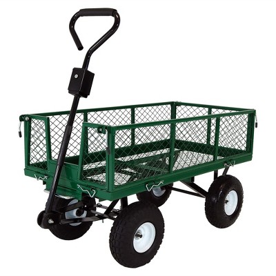 Sunnydaze Outdoor Lawn and Garden Heavy-Duty Durable Steel Mesh Utility Dump Wagon Cart with Removable Sides - Green