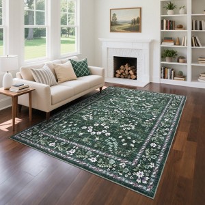 Washable Rugs for Living Room, Large Modern Floral Accent Rug, Foldable Carpet with Non-Slip Backing, Easy to Clean for Bedroom - 1 of 4