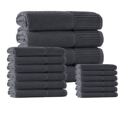 16pc Timaru Turkish Cotton Bath Towel Set Black - Enchante Home