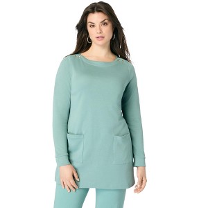 Roaman's Snap Button Boatneck Soft Knit Tunic - 1 of 4