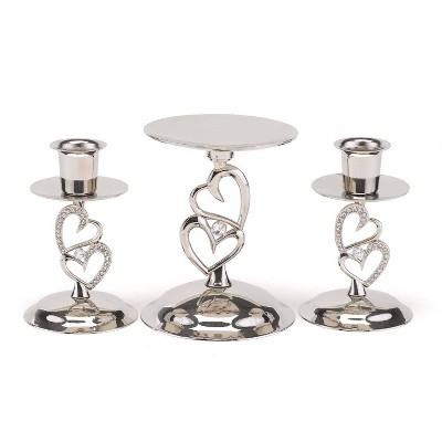 Sparkling Love Wedding Collection Candle Stand Set: Silver Metal Taper Holders for Weddings, 3-Piece Set by Hortense B. Hewitt