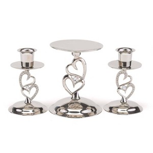 Sparkling Love Wedding Collection Candle Stand Set: Silver Metal Taper Holders for Weddings, 3-Piece Set by Hortense B. Hewitt - 1 of 2