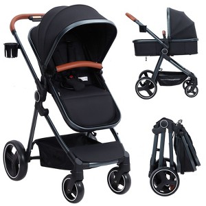 Convertible Baby Stroller, 2 in 1 Foldable Pushchair for Newborn, High Landscape Bassinet Pram, Adjustable Canopy, 5-Point Harness for Toddler - 1 of 4