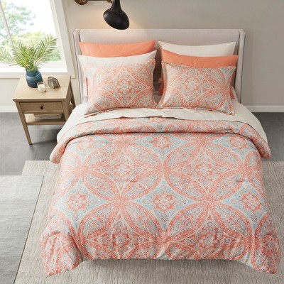 Regency Heights 9Pcs Premium Touch BIAB Comforter Set, Metallic Print Trending Design Bedding Set with Matching Shams and Sheets, Coral, Queen — фото 2