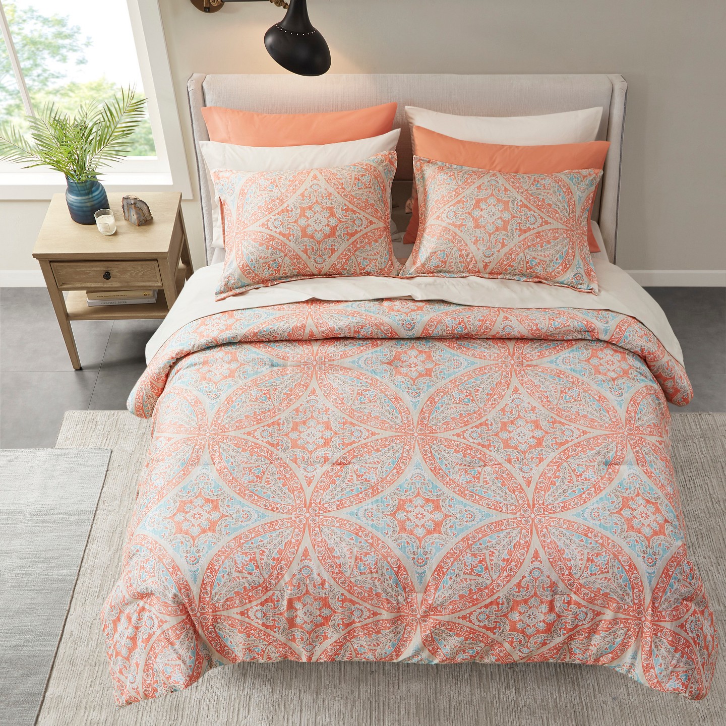 Постельное бельё Regency Heights 9Pcs Premium Touch Biab Comforter Set, Metallic Print Trending Design Bedding Set with Matching Shams and Sheets, Coral, цвет: Коралловый — фото 2