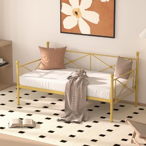 VECELO Metal Daybed with Headboard Heavy-duty Slats Support Sofa Bed Platform Mattress Foundation, Easy Assembly - 1 of 4